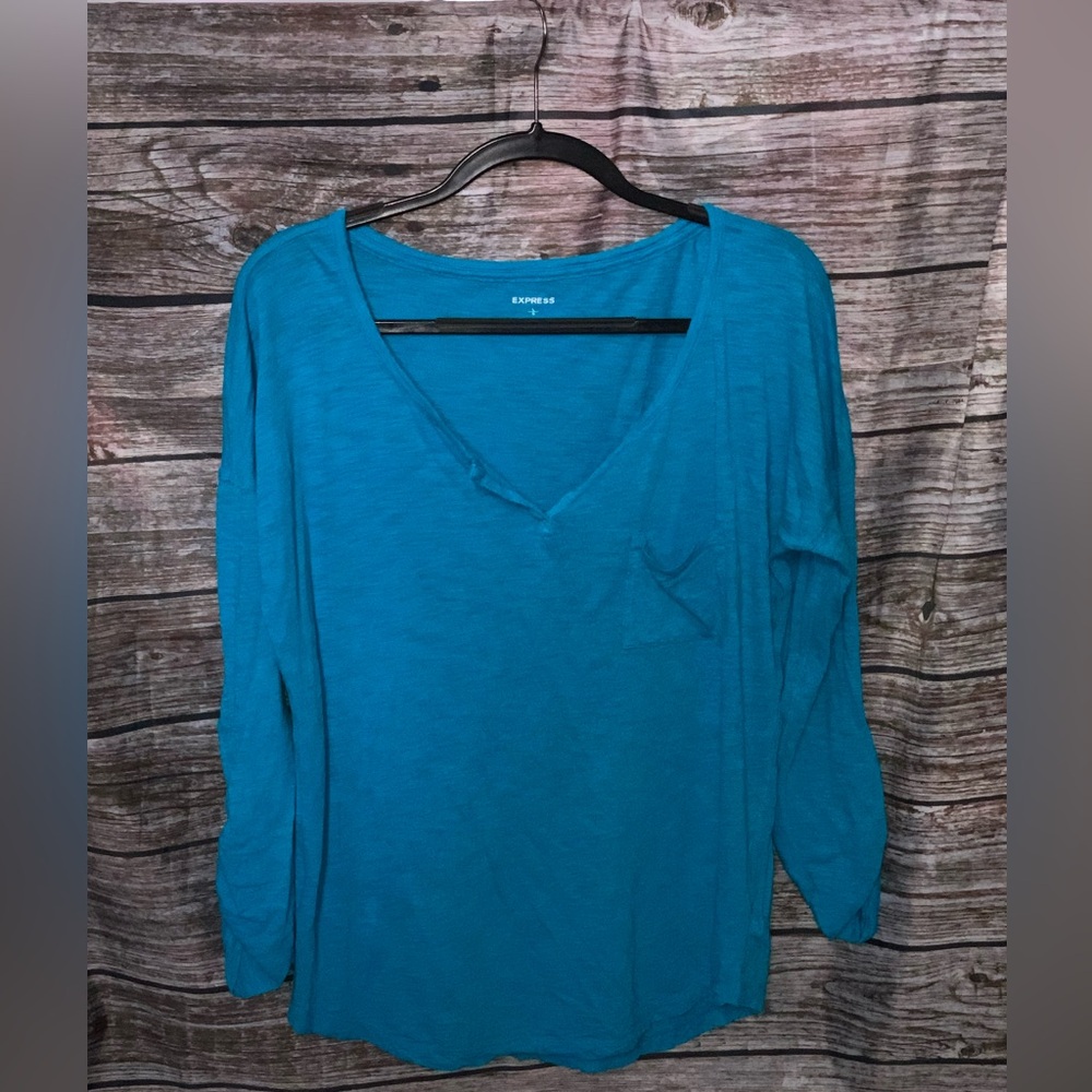 Express Blue 3/4 Sleeve Relaxed Blouse